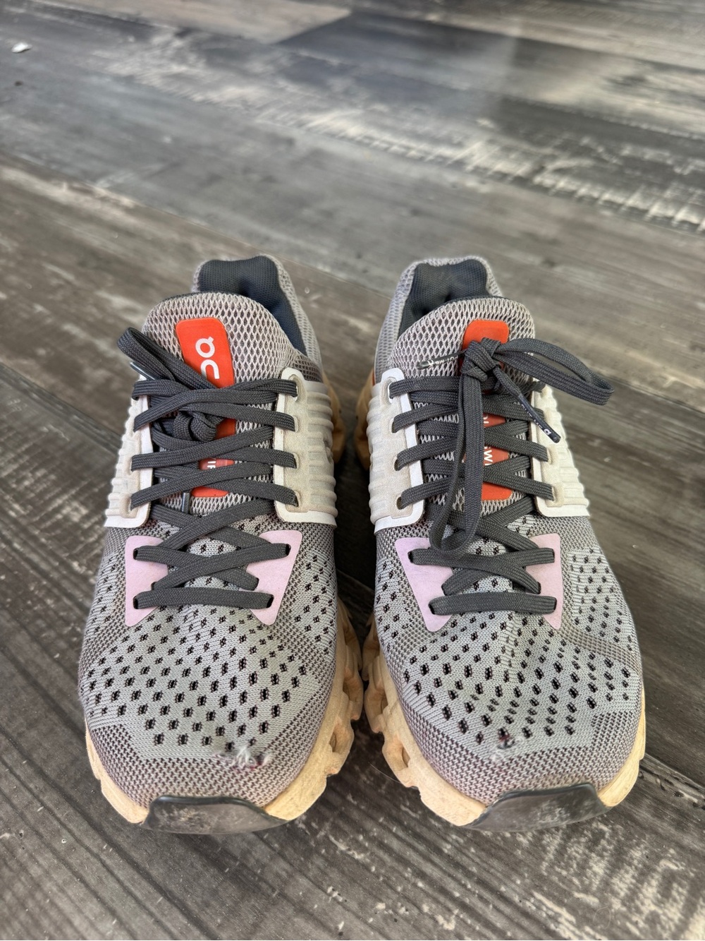 On Running  Gray Sneakers with Pink and Orange Details
